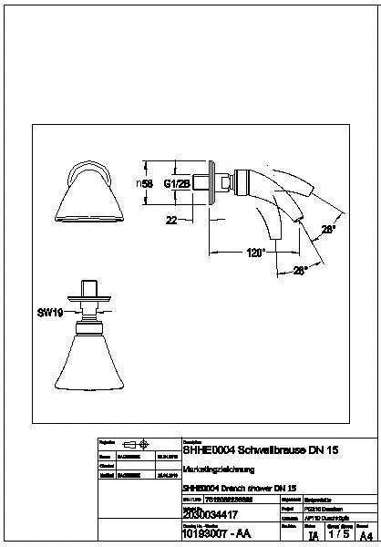 Schwallbrause, DN15, Wandmontage, Strahl verstellbar, 61,8 l, SHHE0004
