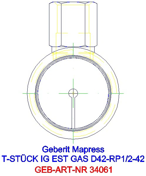 GE Mapress Edelstahl T-Stück mit IG (Gas) d42-Rp1/2-42_34061_L
