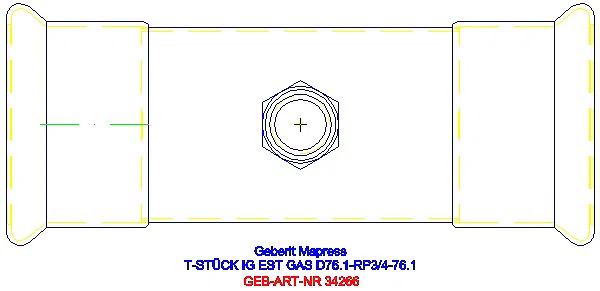 GE Mapress Edelstahl T-Stück mit IG (Gas) d76.1-Rp3/4-76.1_34266_G