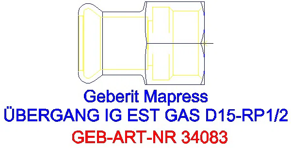 GE Mapress Edelstahl Übergang mit IG (Gas) d15-Rp1/2_34083_A