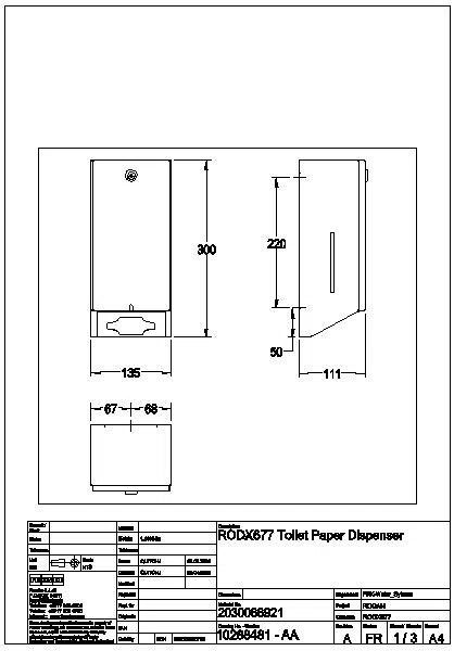 Toilettenpapierspender, RODAN, Edst., 135x300x111 mm, Aufputz, RODX677