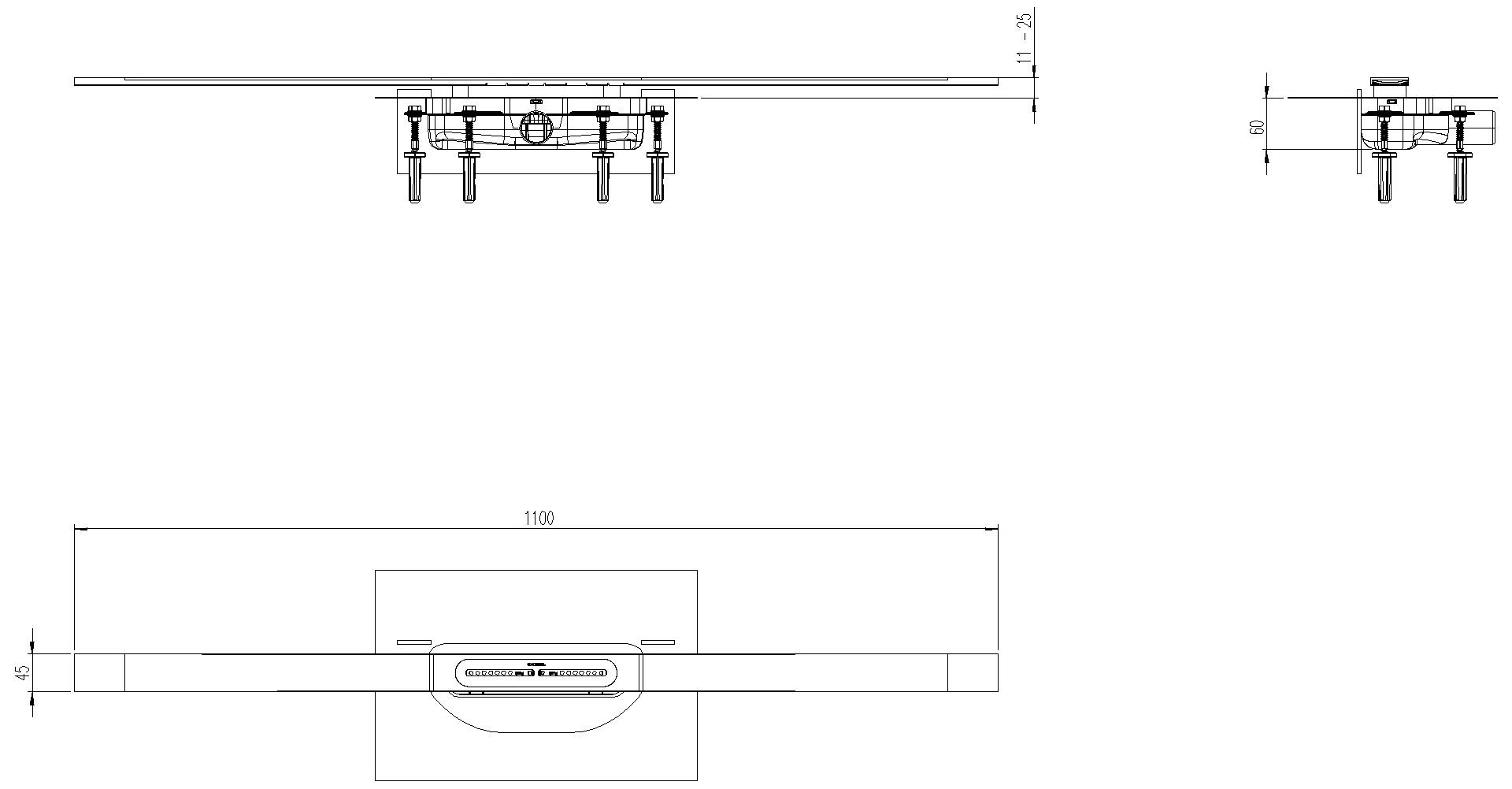 KESSEL-Duschrinne Linearis Infinity 60 L: 1100 mm, DN 40, Edst. geb., Megastop