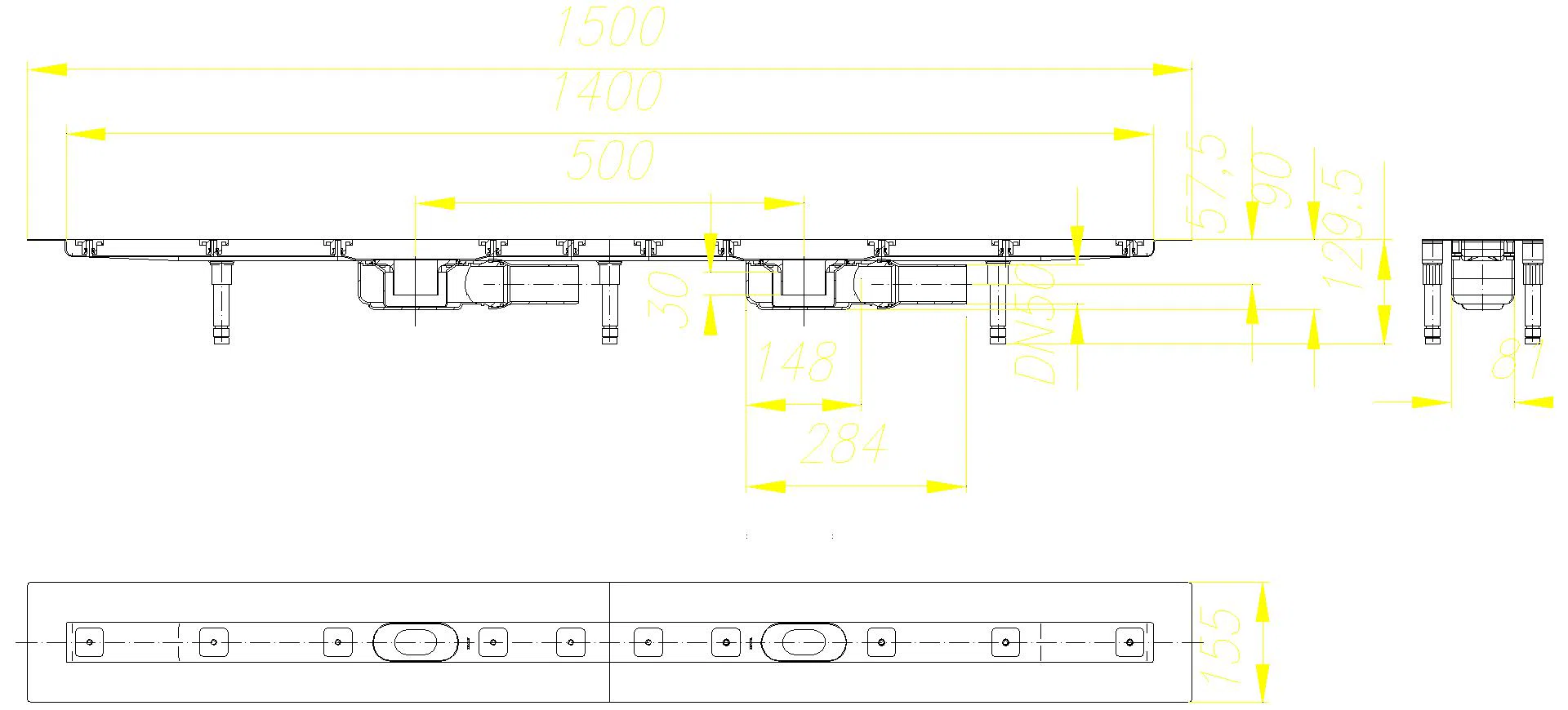 DALLMER Duschrinne CeraLine Plan F Duo 1400 mm, DN 50
