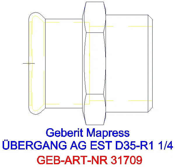 GE Mapress Edelstahl Übergang mit AG d35-R1 1/4_31709_G