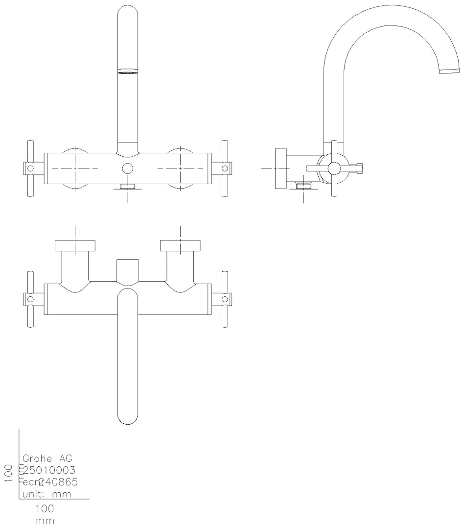 GROHE 2-Griff-Wannenbatt. Atrio 25268 Wandmontage Kreuz-Griff satin graphite