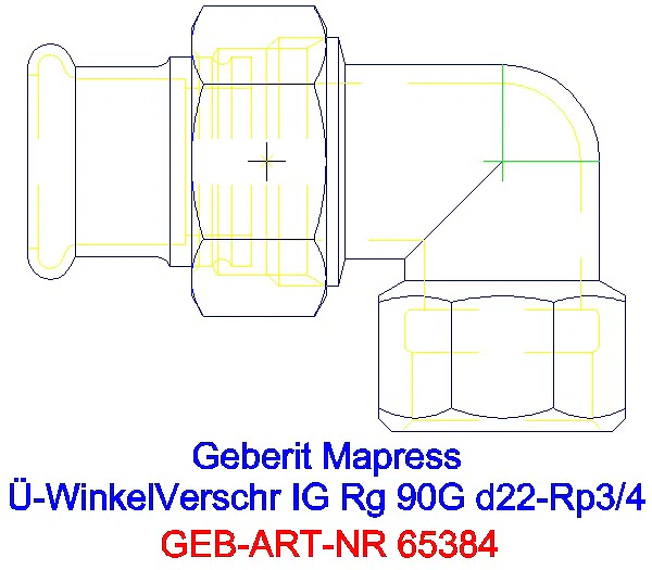 GE Mapress Kupfer Übergangswinkel- verschraubung 90Gr mit IG Rg d22-Rp3/4_65384_A