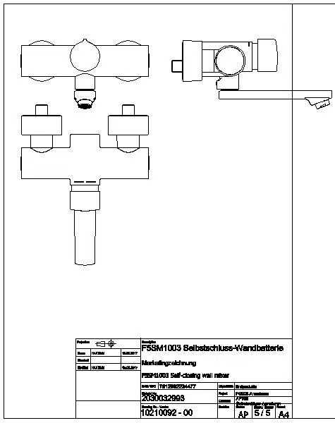 Wandbatterie, F5, hydr., Mischer, Schwenkauslauf, 225 mm, 6l, F5SM1005