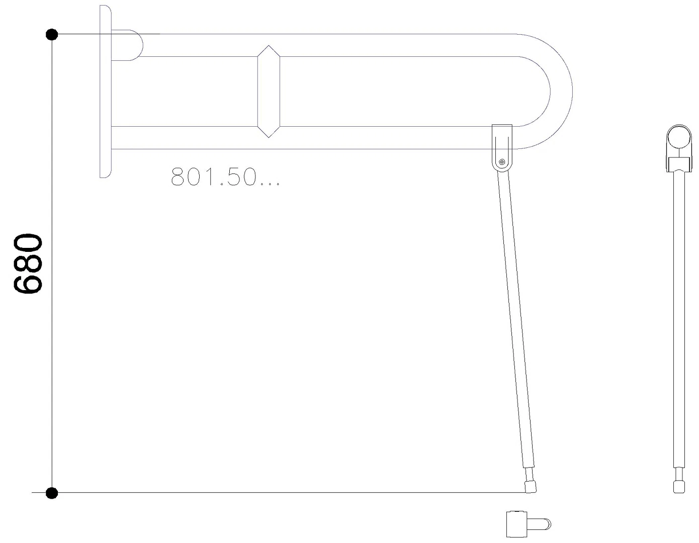 HEWI Bod-St. f.SKG 801.50.,L:527mm, Edst., Anb.farb. rubinrot