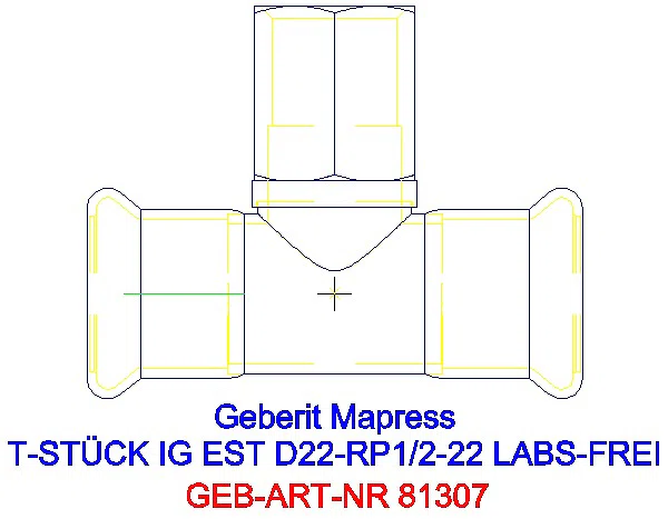 GE Mapress Edelstahl T-Stück mit IG (LABS-frei) d22-Rp1/2-22_81307_A