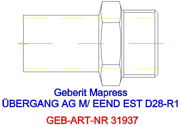GE Mapress Edelstahl Übergang mit AG und Einschubende d28-R1_31937_G