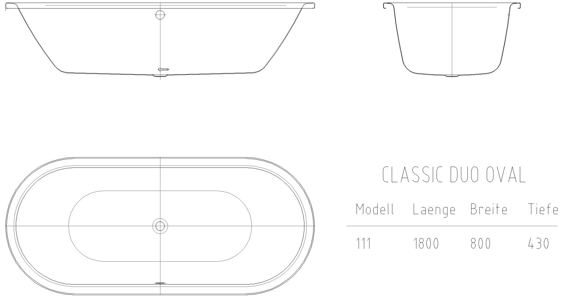 KALDEWEI CLASSIC DUO OVAL Badewanne, 1800x800 mm, Modell-Nr: 111
