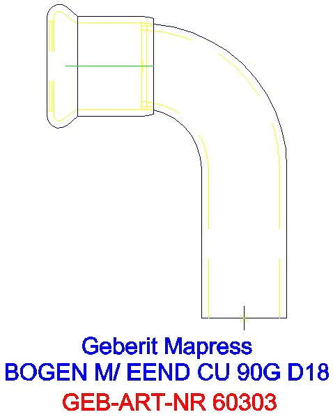 GE Mapress Kupfer Bogen 90Gr mit Einschubende d18_60303_A