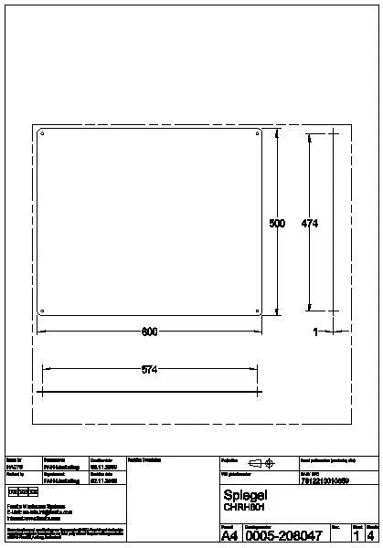 Spiegel, RODAN, Edelstahl, 600x500x1 mm, sichtbare Befestigung, CHRH601
