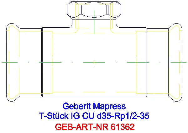 GE Mapress Kupfer T-Stück mit IG d35-Rp1/2-35_61362_A