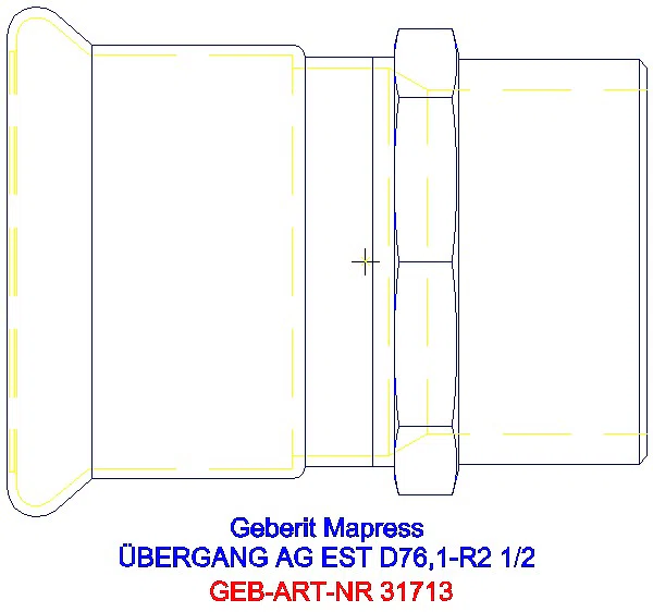 GE Mapress Edelstahl Übergang mit AG d76,1-R2 1/2_31713_A