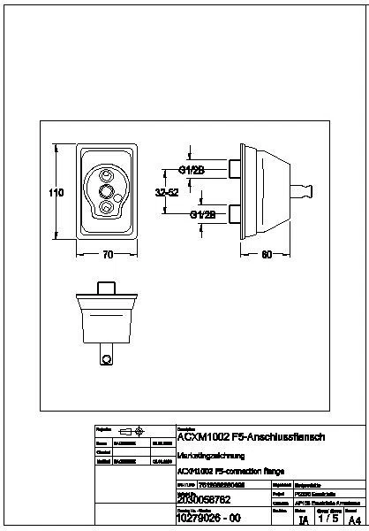 Wandflansch, F5, f. Wandbatterie mit übereinander liegenden Anschlüssen, ACXM1002