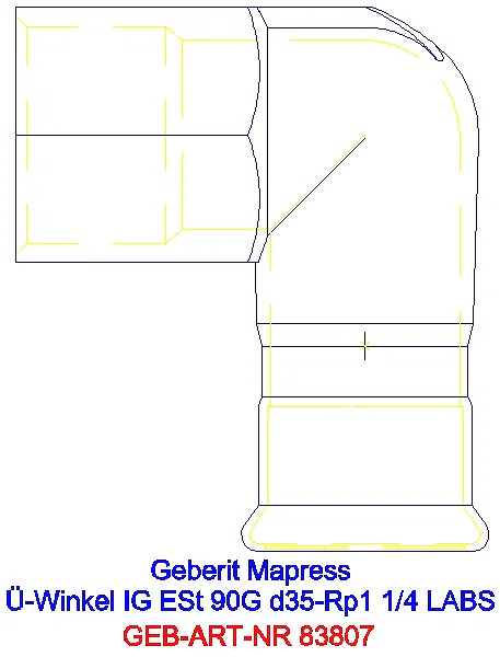 GE Mapress Edelstahl Übergangswinkel 90Gr mit IG (LABS-frei) d35-Rp1 1/4_83807_A