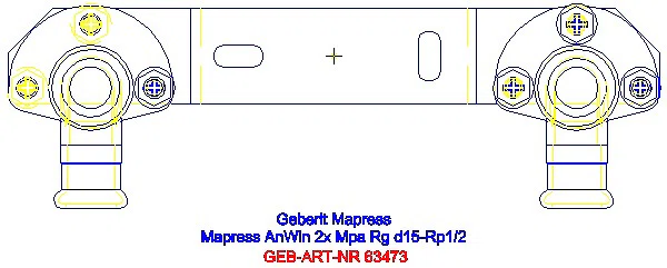 GE Mapress Kupfer Anschlusswinkel 90Gr vormontiert zweifach Rg d15-Rp1/2_63473_A