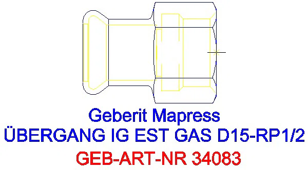 GE Mapress Edelstahl Übergang mit IG (Gas) d15-Rp1/2_34083_G