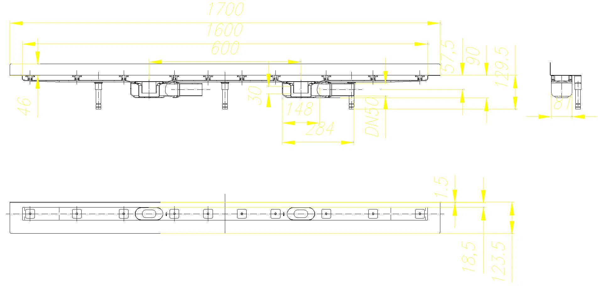 DALLMER Duschrinne CeraLine Plan W Duo 1600 mm, DN 50