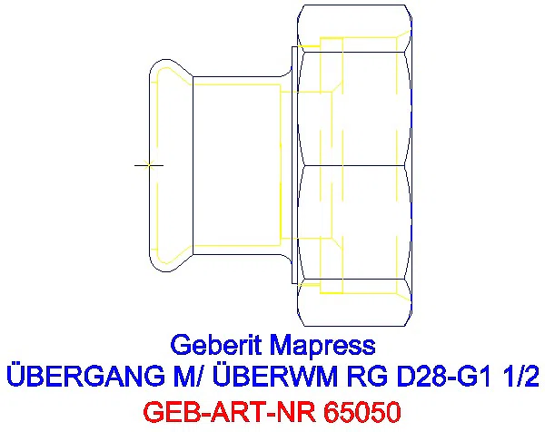 GE Mapress Kupfer Übergang mit Überwurfmutter Rg d28-G1 1/2_65050_G