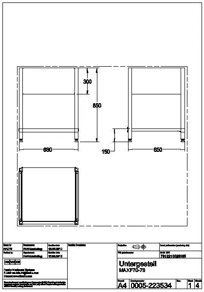 Untergestell, MAXIMA, Edelstahl, 680x850x650 mm, MAXF70-70