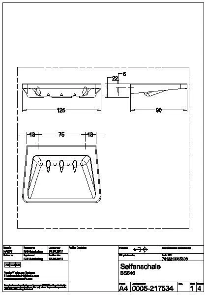 Seifenablage, RODAN, Edelstahl, 125x22x90 mm, AP, Wasserablauf, BS646