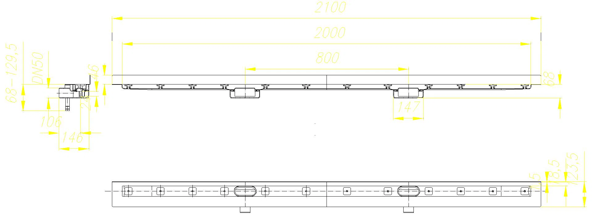 DALLMER Duschrinne CeraLine Nano W Duo 2000 mm, DN 50