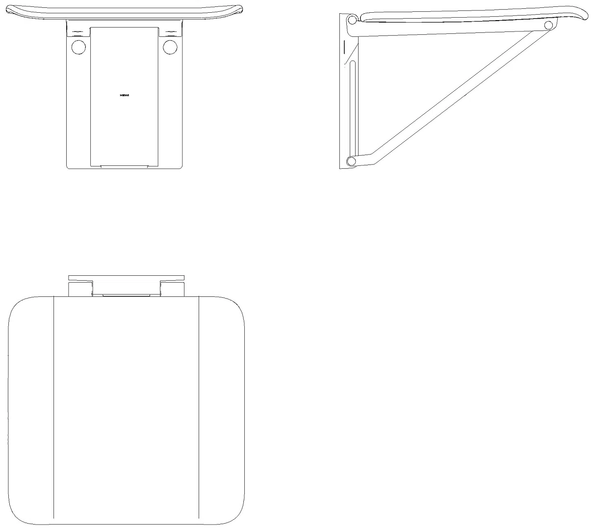 HEWI S950 Klappsitz, 350x340mm, Kst, Wand-St.,Sitzf.Kst. tiefschwarz