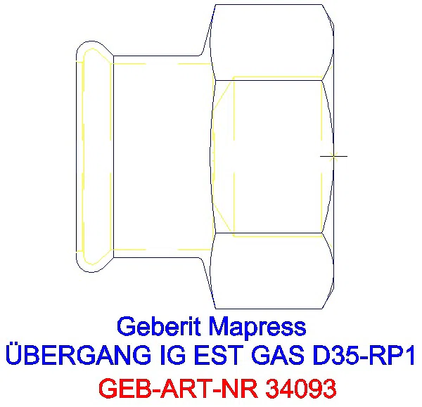 GE Mapress Edelstahl Übergang mit IG (Gas) d35-Rp1_34093_G