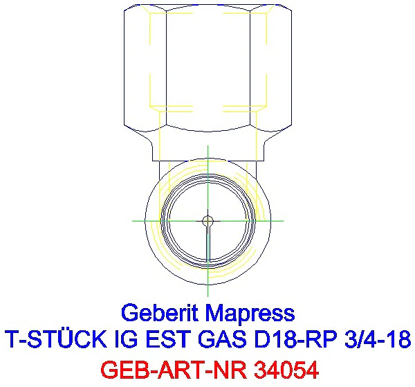 GE Mapress Edelstahl T-Stück mit IG (Gas) d18-Rp3/4-18_34054_L