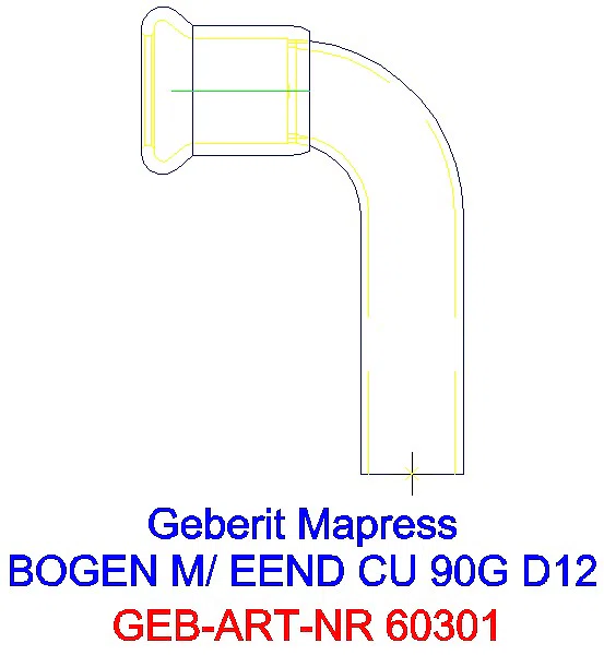 GE Mapress Kupfer Bogen 90Gr mit Einschubende d12_60301_A