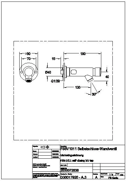 Wandventil, F3, hydr., o. Mischung, 6l, Antiblockiersystem, Verdrehsicherung, F3SV1011