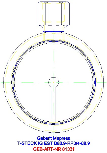 GE Mapress Edelstahl T-Stück mit IG (LABS-frei) d88.9-Rp3/4-88.9_81331_L