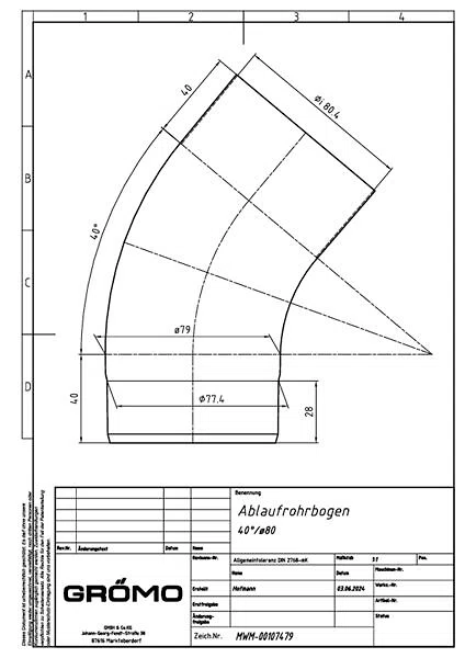GRÖMO ALUSTAR Rohrbogen - TX - Testa di Moro 40° ø80, #Art.Nr. 88612