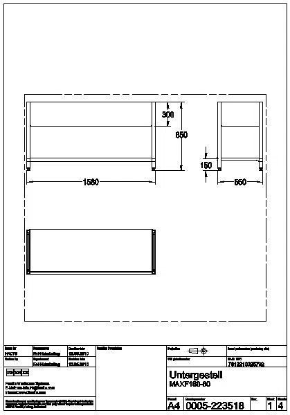 Untergestell, MAXIMA, Edelstahl, 1580x850x550 mm, MAXF160-60