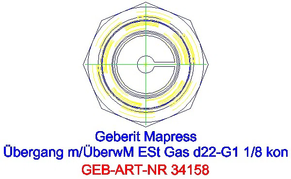 GE Mapress Edelstahl Übergang mit Überwurfmutter (Gas) d22-G1 1/8_34158_L