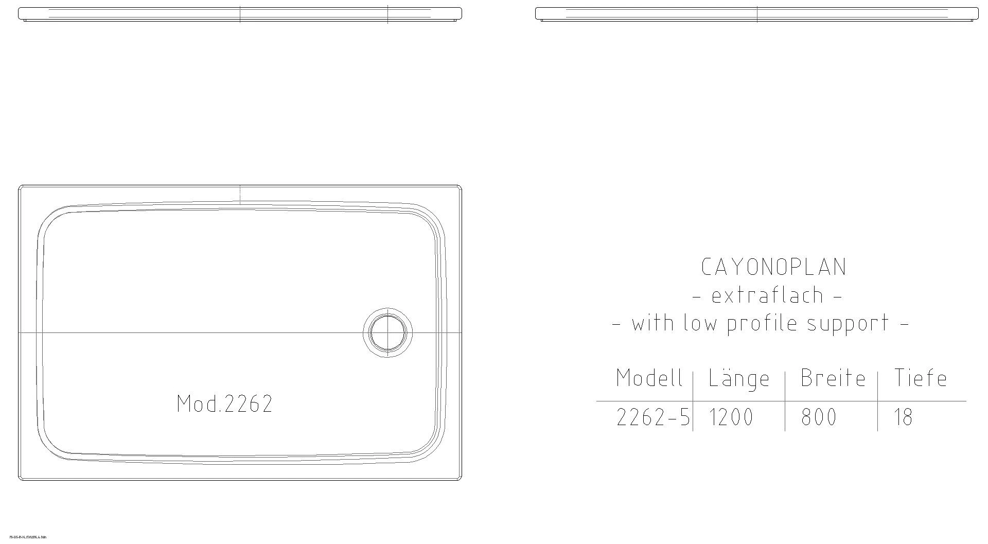 KALDEWEI CAYONOPLAN MIT WANNENTRÄGER EXTRAFLACH Duschfläche, 800x1200x32 mm, Modell-Nr: 2262-5