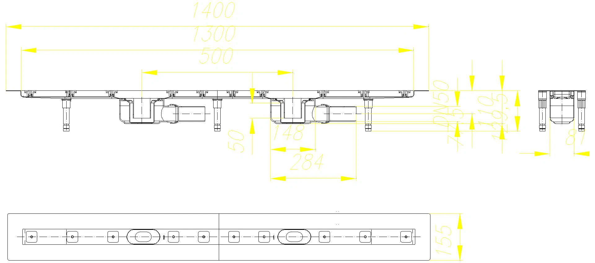 DALLMER Duschrinne CeraLine F Duo 1300 mm, DN 50