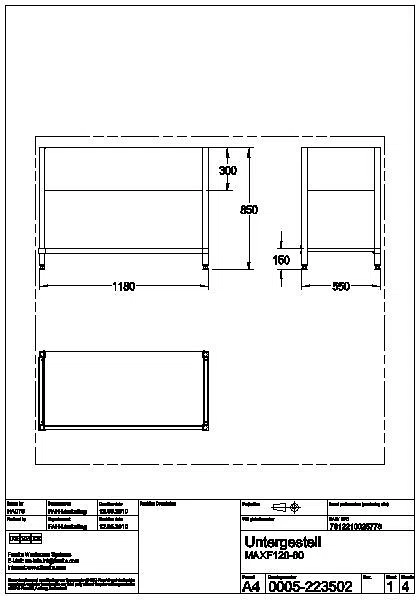 Untergestell, MAXIMA, Edelstahl, 1180x850x550 mm, MAXF120-60