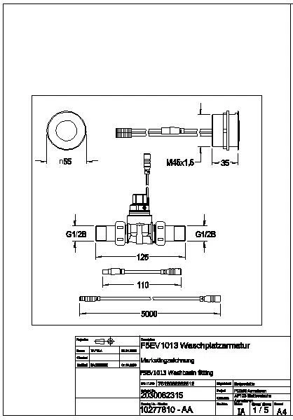 Wascharmatur, F5, elek., Hw.-Mont., ohne Mischung, für Batterie/Netzteil, F5EV1013