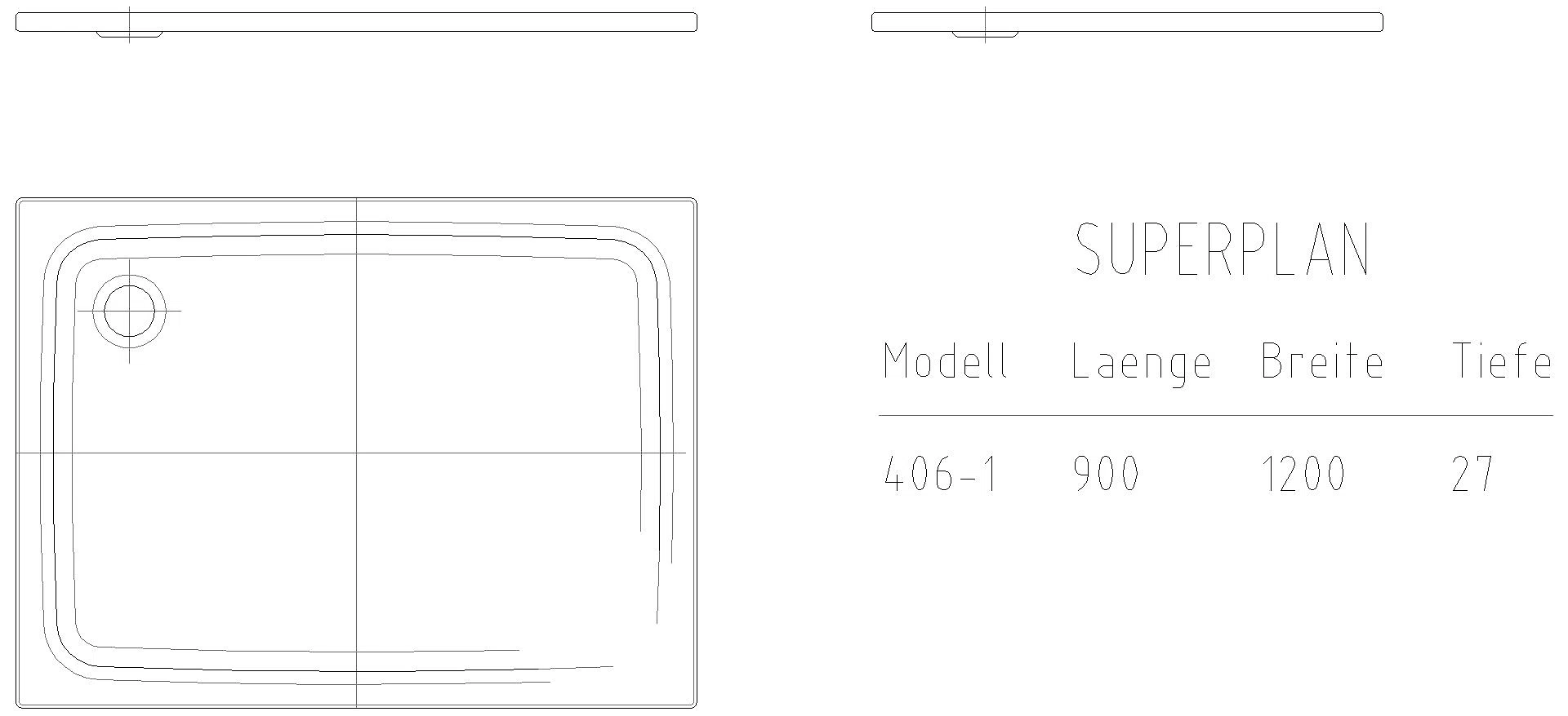 KALDEWEI SUPERPLAN CLASSIC mit Wannenträger Duschfläche, 900x1200x32 mm, Modell-Nr: 406-2