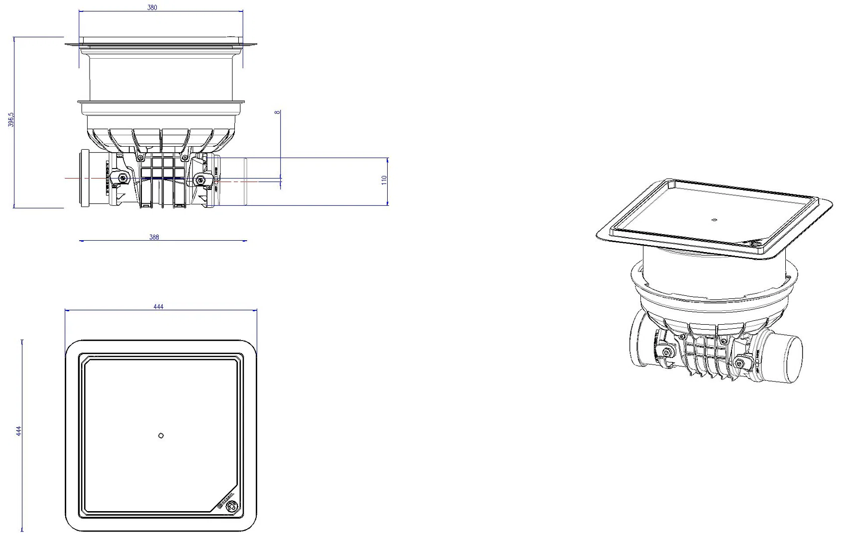 KESSEL-Grundkörper Staufix DN100, befliesbar, Bodenplatte