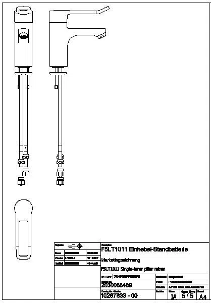 Thermostat-Standbatterie, F5, EHM, 125 mm, langer Hebel, Hygieneopt., Rohre, F5LT1011
