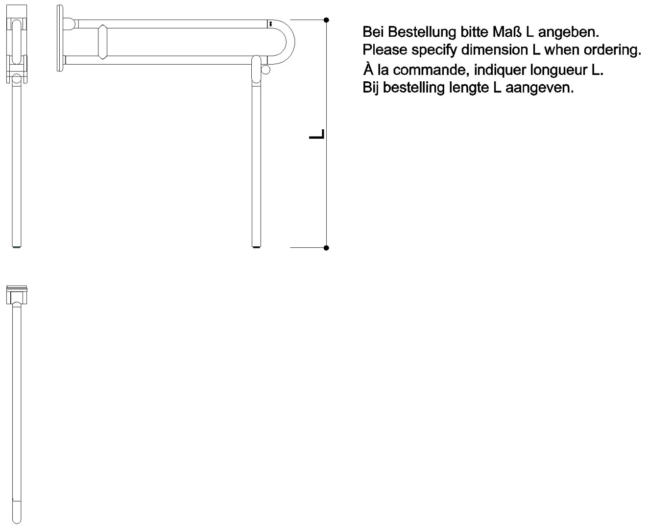 HEWI mobiler Stützklappgriff, matt, L:900mm, mit Bodenstütze lichtgrau