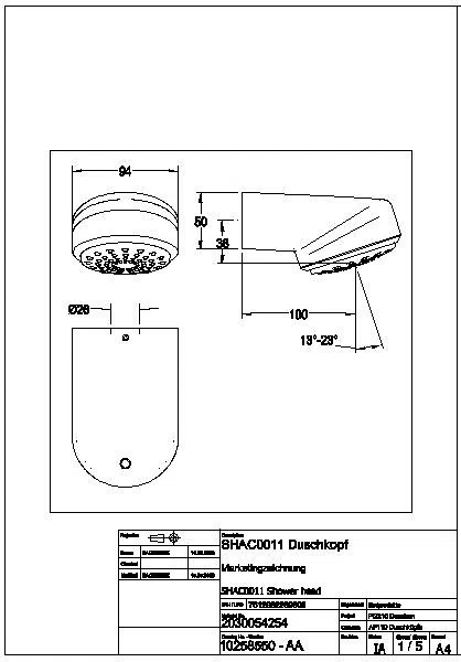 Duschkopf, AQUAJET-Comfort, f. Stutzen 26 mm, Strahlboden verstellb., SHAC0011
