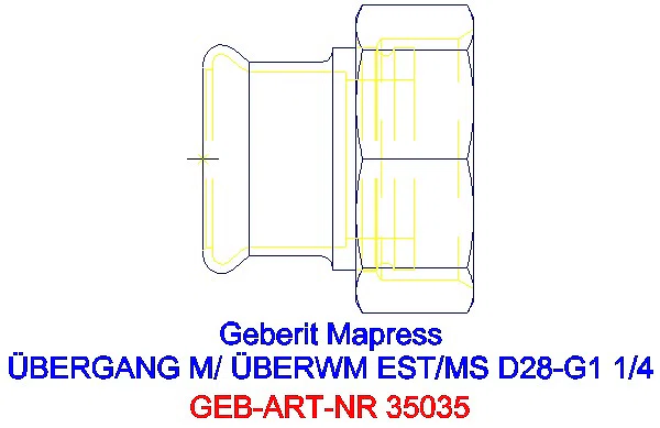 GE Mapress Edelstahl Übergang mit Überwurfmutter d28-G1 1/4_35035_A