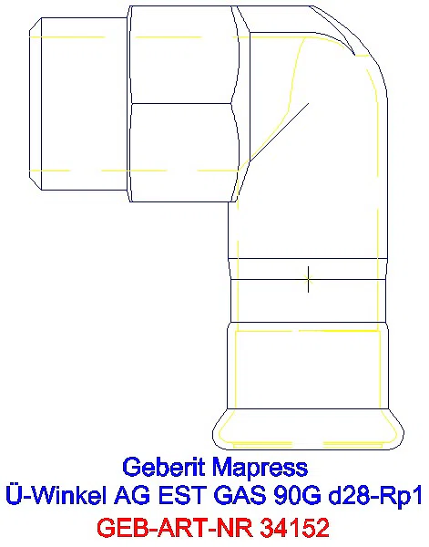 GE Mapress Edelstahl Übergangswinkel 90Gr mit AG (Gas) d28-R1_34152_A