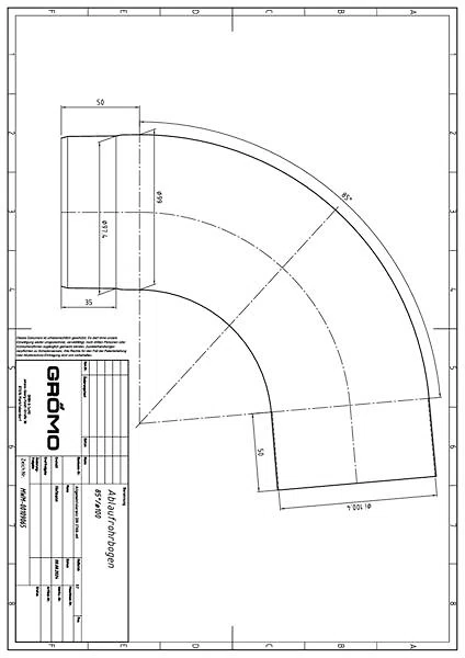 GRÖMO ALUSTAR Rohrbogen - TX - Testa di Moro 85° ø100, #Art.Nr. 88582