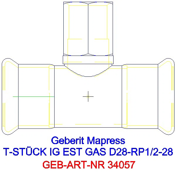 GE Mapress Edelstahl T-Stück mit IG (Gas) d28-Rp1/2-28_34057_A